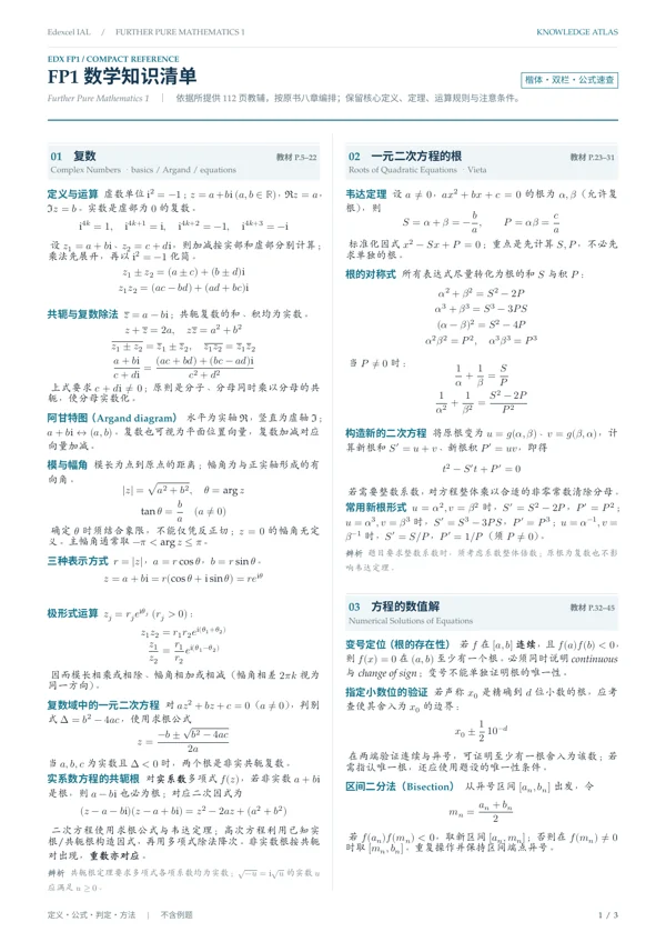 进阶数学知识清单上册